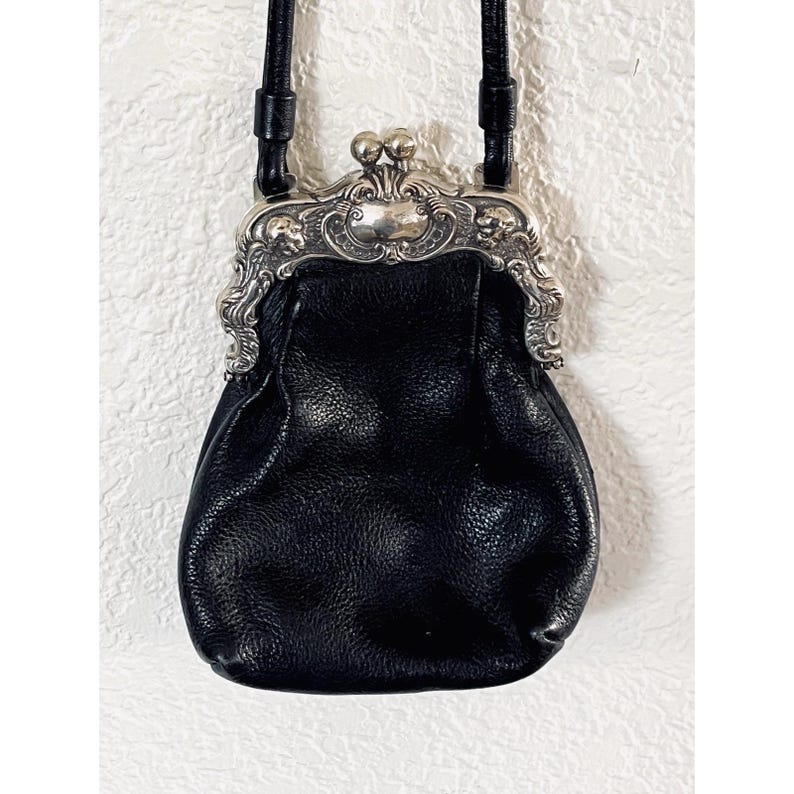 One World by Brighton Black Crossbody Silver Victorian Frame Mini Coin Purse image 5