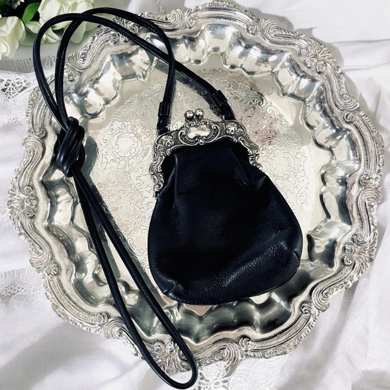 One World by Brighton Black Crossbody Silver Victorian Frame Mini Coin Purse image 1