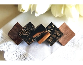 Vintage Faux Tortoiseshell Hair Barrette 5 Squares Multicolor Made in France