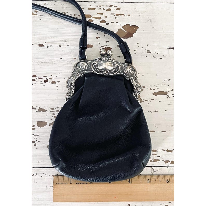 One World by Brighton Black Crossbody Silver Victorian Frame Mini Coin Purse image 14