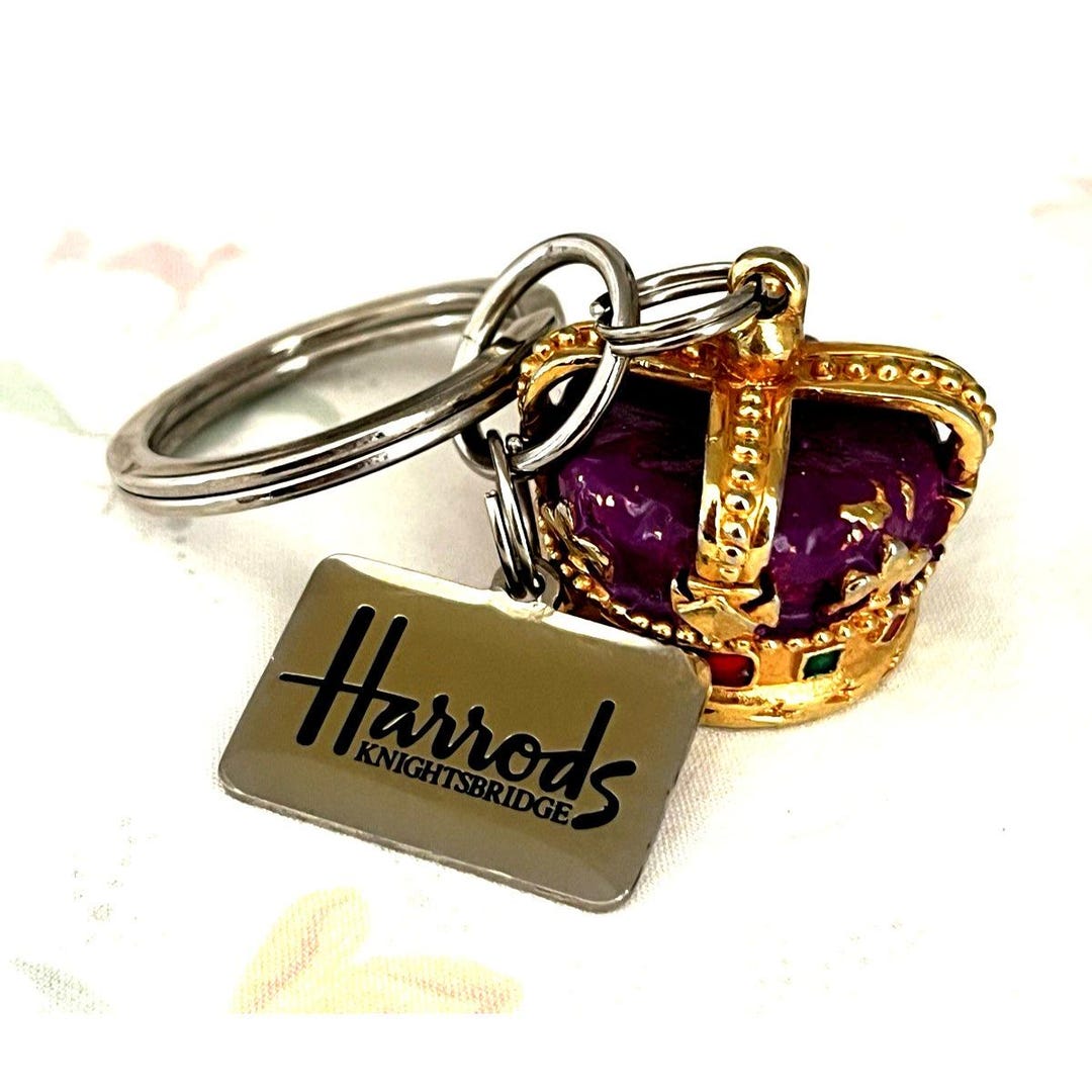 Vtg Harrods Knightsbridge Royal Crown Keychain London UK British Flag ...