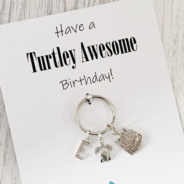 Birthday Turtle Keyring, Turtley Awesome, Novelty Gift, Personalised Keyring, Initial Gifts, Kitsch, Turtle Gifts, Birthday Gifts, Birthday