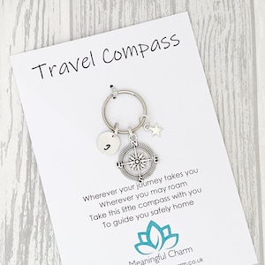 Travel Compass Keyring: Personalized Initial Charm, Good Luck Gift