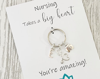Nursing Keyring, Personalised Keyring, Initial Letter Keyring, Personalised, Nurse Gift, Care Giver, Nursing Card, Nurse Keyring, NHS Gift
