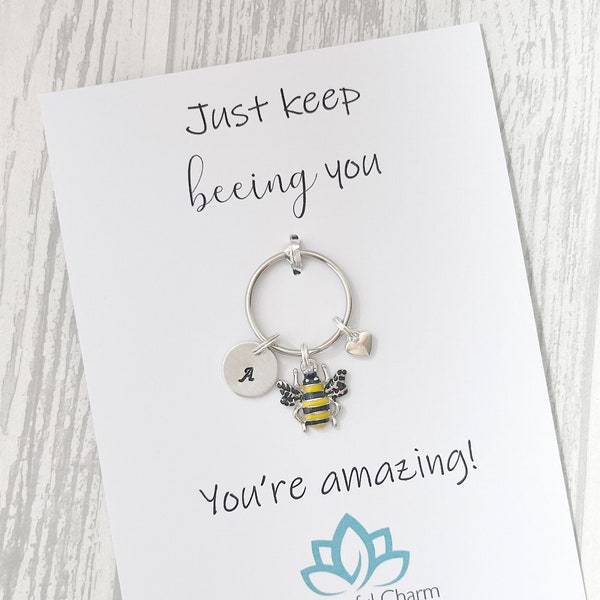 Just keep being you, Bee Keyring, Bee Keychain, Friend Gifts, Personalised Keyring, Initial Gifts, Bee Gifts, Honey Bee, Bee Card, Uplifting