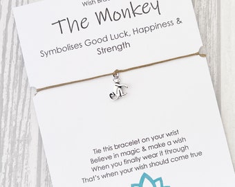 Monkey Bracelet, Spirit Animal, Motivational Gift, Wish Bracelet, Inspirational Gifts, Monkey Gifts, Friend Gift, Good Luck, Happiness