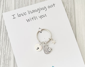 Love Hanging Out With You, Sloth Keyring, Personalised Keyring, Initial Letter, Personalised, Friend Gift, Boyfriend, Girlfriend, Sloth Gift