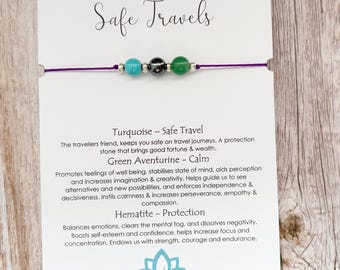 Safe Travels Bracelet with Genuine Crystals - Meaningful Gemstone Jewellery for Travelling Gifts, Flying and New Journeys