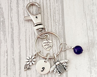 Bee Keyring, Bee Keychain, Friend Gifts, Personalised Keyring, Initial Gifts, Bee Gifts, Honey Bee, Manchester Bee, Bag Charm, Bumble Bees