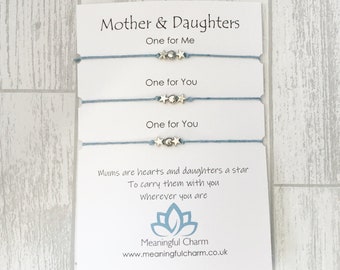 Mother and Daughter Wish Bracelets, Star and Heart Cord Bracelet Set