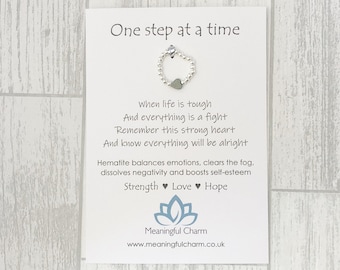 One Step at a time, Sterling Silver Hematite Ring, Worry Ring, Mental Health Ring, Stress Relief, Anxiety, Crystal Healing, Friendship Gift