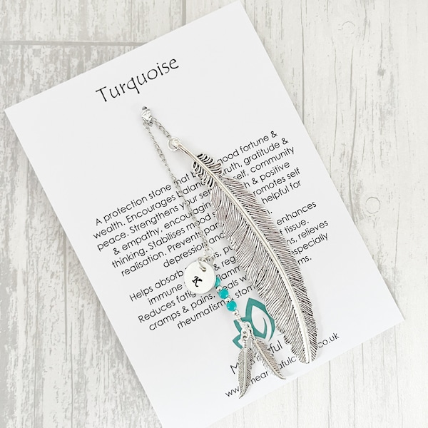 Feather Bookmark, Turquoise Gemstone Gifts, Turquoise Feather, Book Markers, Feather Gifts, Unusal Gifts, Personalised Bookmark