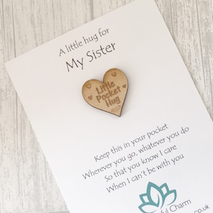 Sister Pocket Hug Token: Wooden Heart Gift
