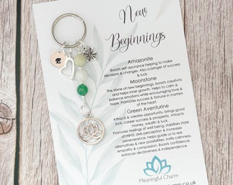 New Beginnings Gemstone Keyring: Silver Charms, Personalised Gift