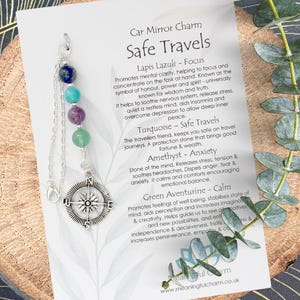 Rear View Mirror Charm, Safe Travels, Travelling Charm, Compass Charm, Mirror Charm, Pentagram Car Charm, Car Charm, Travel Gifts, Car Gifts