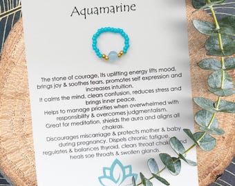 Aquamarine Crystal Ring: Seed Bead Stretch Rings