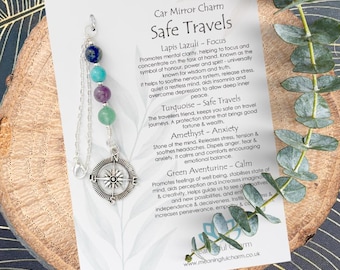 Rear View Mirror Charm, Safe Travels, Travelling Charm, Compass Charm, Mirror Charm, Pentagram Car Charm, Car Charm, Travel Gifts, Car Gifts