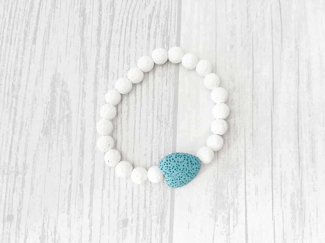 Heart Lava Bead Bracelet White Lava Blue Heart Heart Etsy