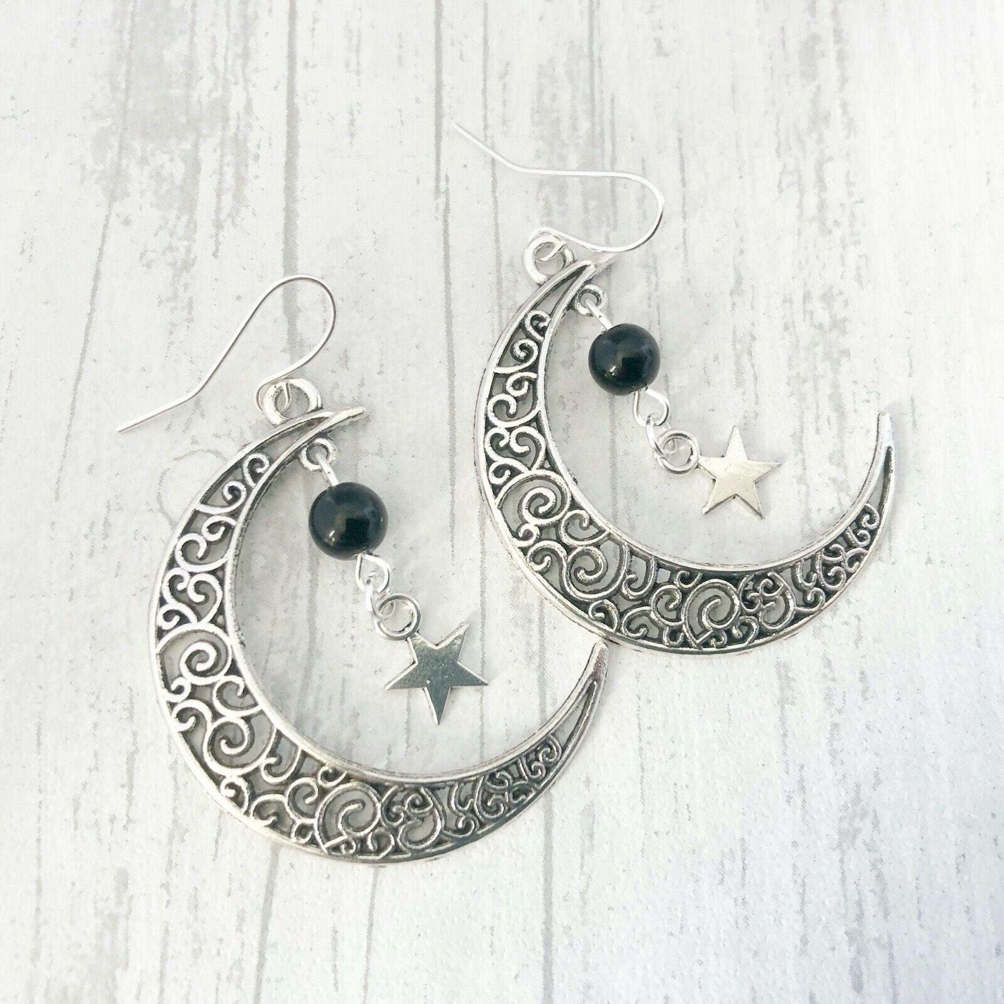 Large Crescent Moon Earrings Silver Moon Earrings Moon Etsy UK