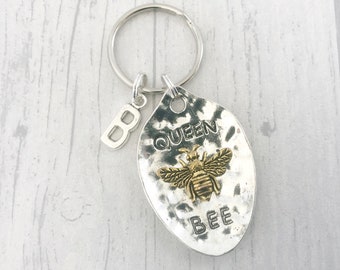 Queen Bee Keyring: Personalised Initial Charm, Bee Jewellery