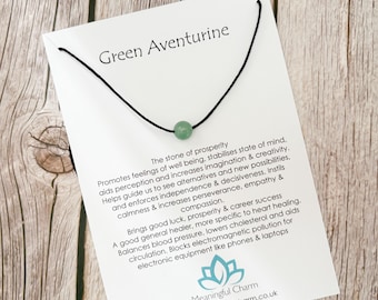 Crystal Cord Necklace | Green Aventurine Gemstone | Adjustable Crystal Choker | Handmade Jewellery | Boho Surfer Necklace | Lucky Jewelry