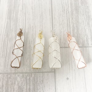 Raw Selenite Wand Pendant, Selenite Pendant, Selenite Crystal, Crystal Healing, Wire Wrapped Pendant, Cleansing Necklace, Satin Spar Pendant