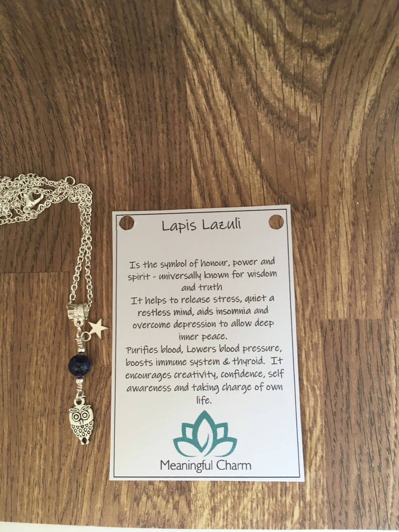 Healing Necklace Lapis Lazuli Necklace Insomnia Owl Jewellery Silver Owl Necklace Depression Necklace Stress Jewellery