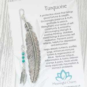 Feather Bookmark, Turquoise Gemstone Gifts, Turquoise Feather, Book Markers, Feather Gifts, Unusal Gifts, Personalised Bookmark