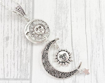 Rear View Mirror Charm, Moon Charm, Celestial Mirror Charm, Crescent Moon Car Charm, Pagan Car Charm, Travel Gifts, Car Gifts, Sun Gifts
