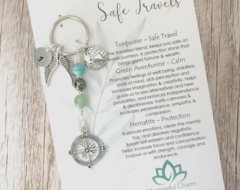 Safe Travels Keyring, Stay Safe, Journey, Travelling, Abroad, Flying, Good Luck, Travel Gift, Protection, Keychain, Charm, Personalised