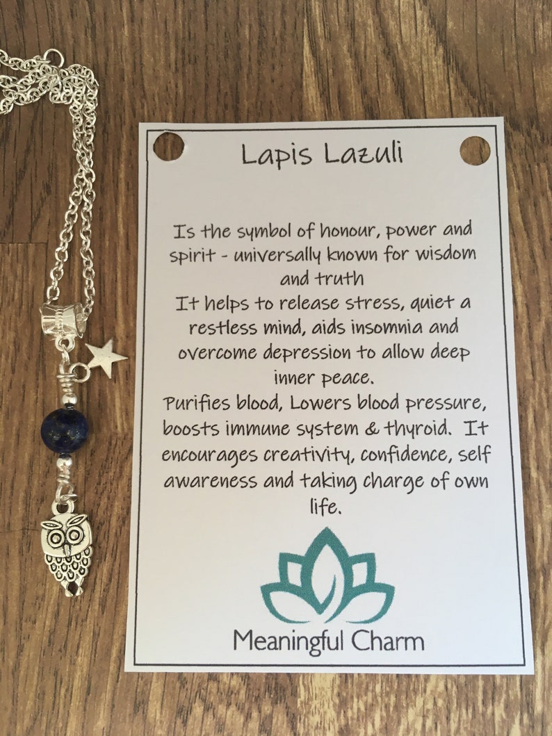 Healing Necklace Lapis Lazuli Necklace Insomnia Owl Jewellery Silver Owl Necklace Depression Necklace Stress Jewellery