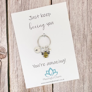 Bee Keyring: Enamel Charm, Personalized Initial, Friend Gift