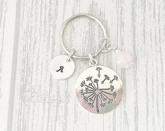 Dandelion Keychain: Antique Silver Charm, Initial Keyring