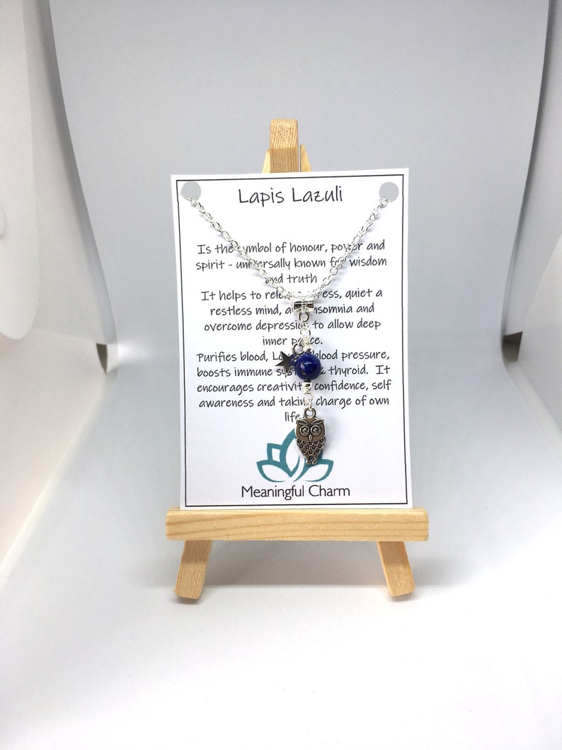 Healing Necklace Lapis Lazuli Necklace Insomnia Owl Jewellery Silver Owl Necklace Depression Necklace Stress Jewellery