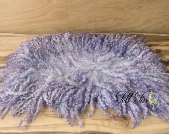 Dusky Lilac Curly Fringe Felted Napkin (E51), Newborn Photography Wool Prop. Size E. Ready to Ship.