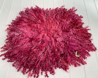 Burgundy Curly Fur, Felted Rug (D408),  Curly Fur, Newborn Photography Wool Prop. Size D large. Ready to Ship
