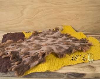 Newborn Prop Set (SET 48). 3 x Felted Layers: Brown and Yellow and brown with furry spots. Wool Photography Prop Bundle.  Ready to Ship