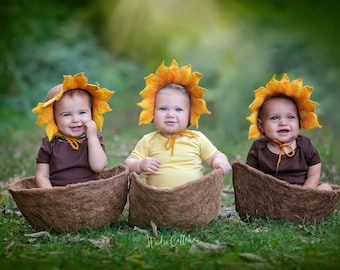 Felted  Newborn Hat Photoprops hat  Baby  Hat Infant Hat Baby Sunflower yellow Newborn Girl Hat, Felt Hat Newborn,  ship from Poland