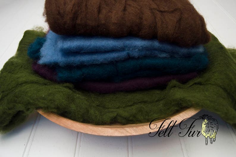 Set C of 5 mini wool, Fluffy Wool, Posing blanket, Wool layer, Felt Basket Filler, Photography Prop, Feltfur, RTS prop image 3