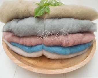 Set  A of 5 mini wool, Fluffy Wool, Posing blanket, Wool layer, Felt Basket Filler, Photography Prop, Feltfur,  RTS prop