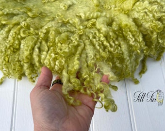 Lime Green Curly Felted Fur Felted Napkin (D410), Newborn Photography Wool Prop. Size D Ready to Ship from UK