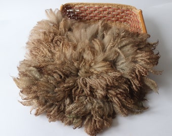 Curly Fur, Wool Photo Prop, Felt Mat, Felt layering Piece,  beige  hand Felted Wool, Medium Size C  RTS ship from Poland