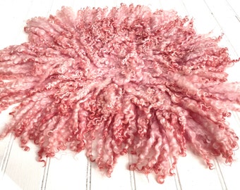 Curly Felt Fur Felted Rug (E63) Pink Curly Newborn Photography Wool Prop Size E  Ready to Ship from UK