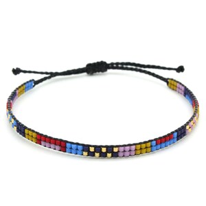 Blue, Lilac, Red and Hawtorne Bracelet on Black Nylon Cord