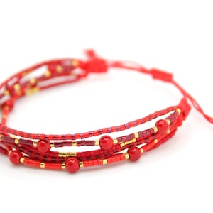 Red Mix Multi Strand Bracelet on Nylon Cord