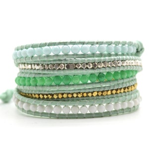 Pale Aqua, Light Green and White Mix Sectioned Wrap on Splash Leather