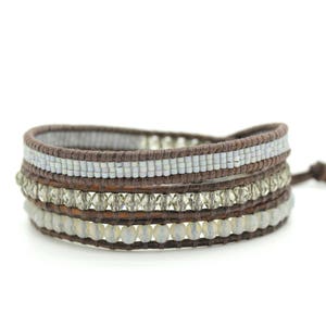 Grey Sectioned Wrap Bracelet on Natural Grey Leather