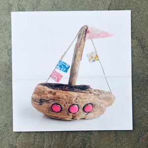 Sailing By... cartes d'art de bateau en bois flotté, cartes de bord de mer, bateaux faits à la main, cartes vierges, voile, navigation de plaisance, yachting, cartes d'art beachcomber, art écologique