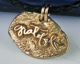 Grateful Heart Kiln Fired Bronze Pendant Gift - Handmade Bronze Pendant  "Grateful Heart" Gift Key Ring