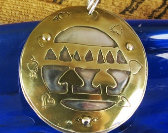 Sterling Silver Layered Brass Hearts Folk Design Pendant